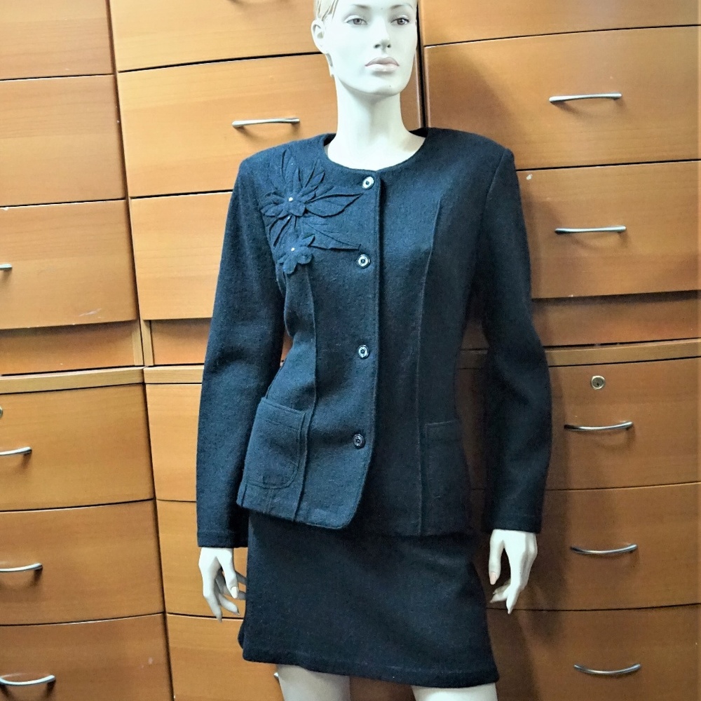 WOOL BLEND BLACK SKIRT SUIT ABOVE KNEE SKIRT M 10